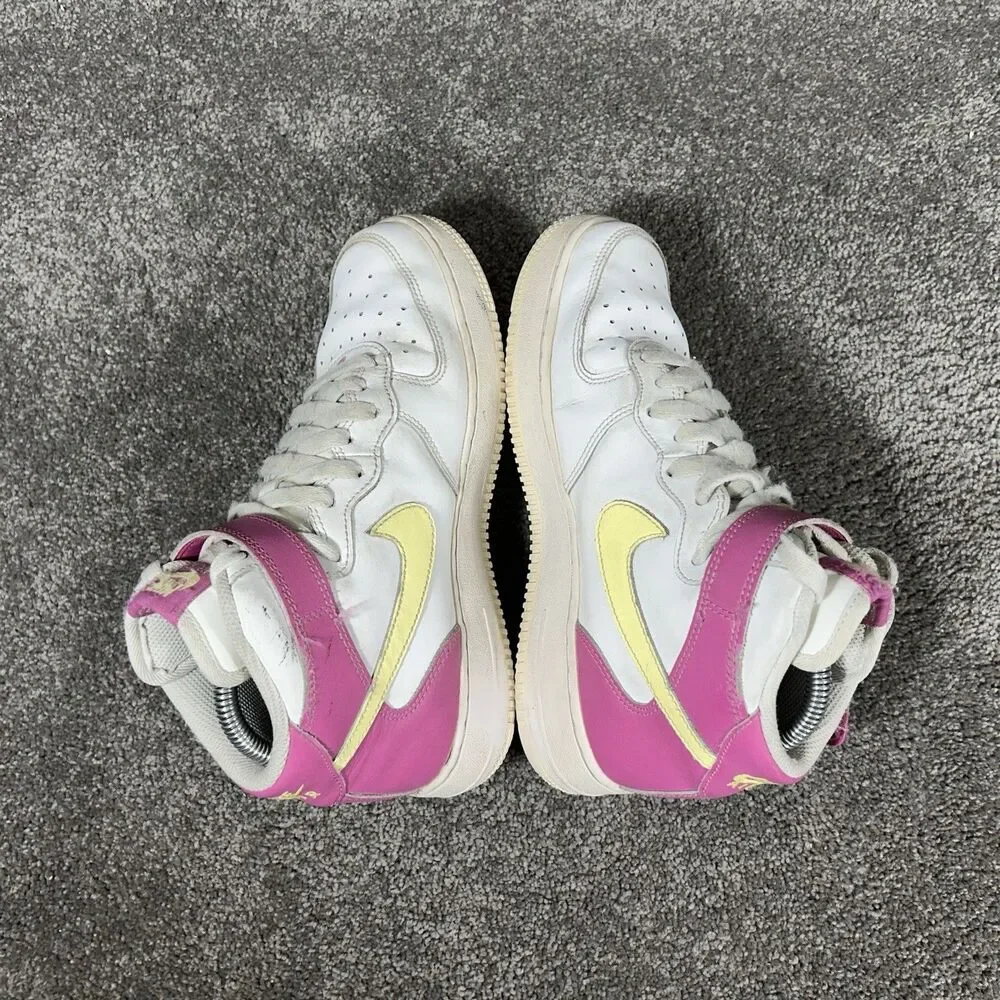 Nike Air Force 1 Mid GS Trainers DH2933-100 White Pink Kids Size 6Y Shoes Used